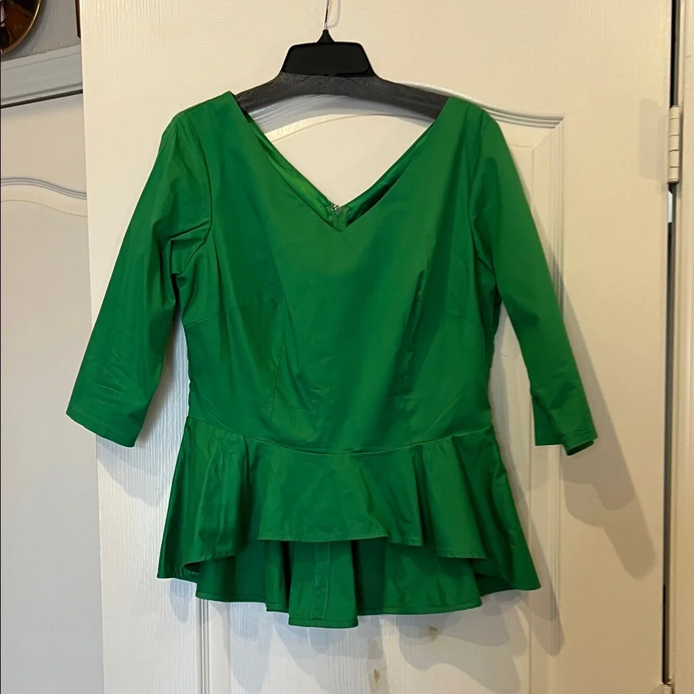 Pinup Couture Vibrant Green Haley Peplum Blouse Size XL - Picture 2 of 5